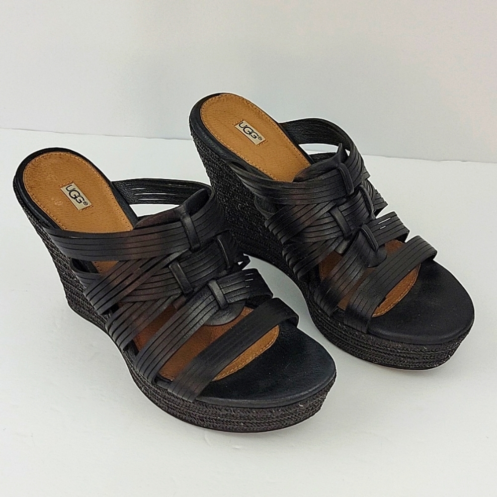 UGG Melinda Platform Mule Espadrille Wedges Black Size 9 - Picture 2 of 11